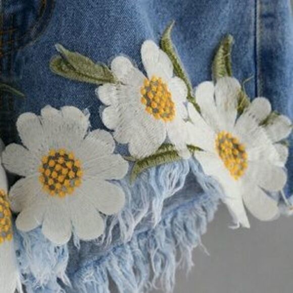 Daisy Embellished Jean Shorts - Picture 2 of 3